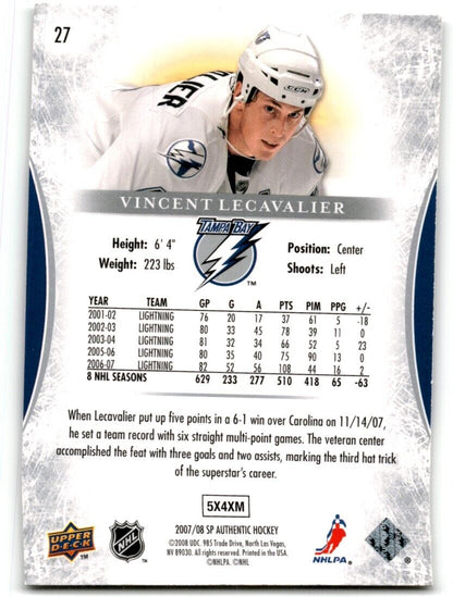 2007-08 SP Authentic Vincent Lecavalier Tampa Bay Lightning #27