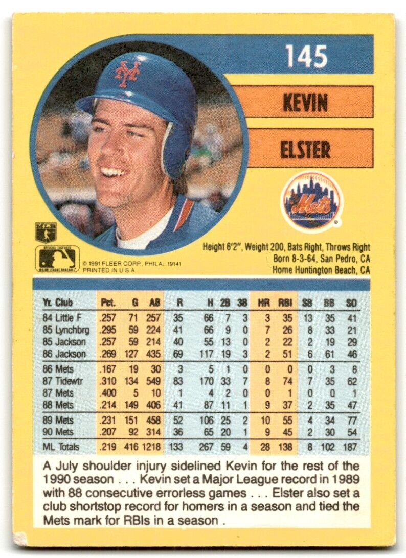 1991 Fleer Kevin Elster New York Mets #145