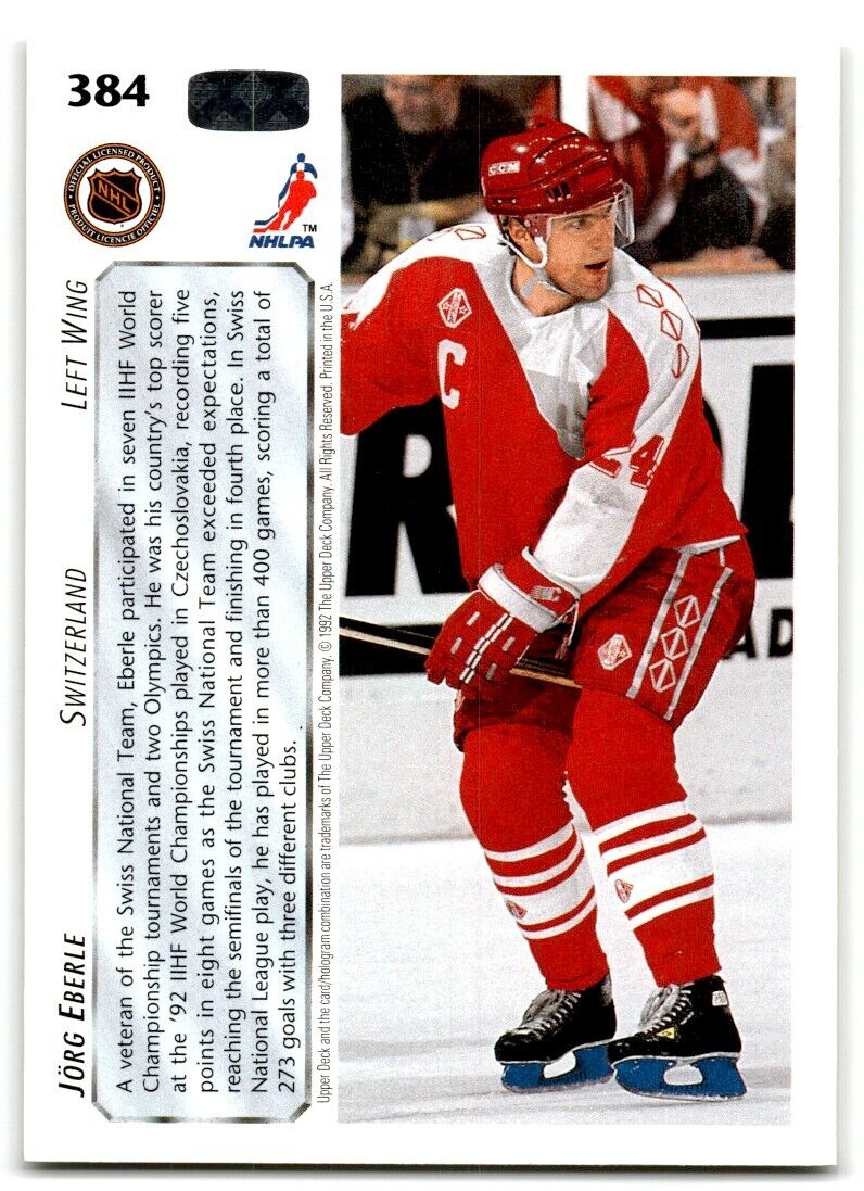 1992-93 Upper Deck Jorg Eberle Rookie Switzerland #384