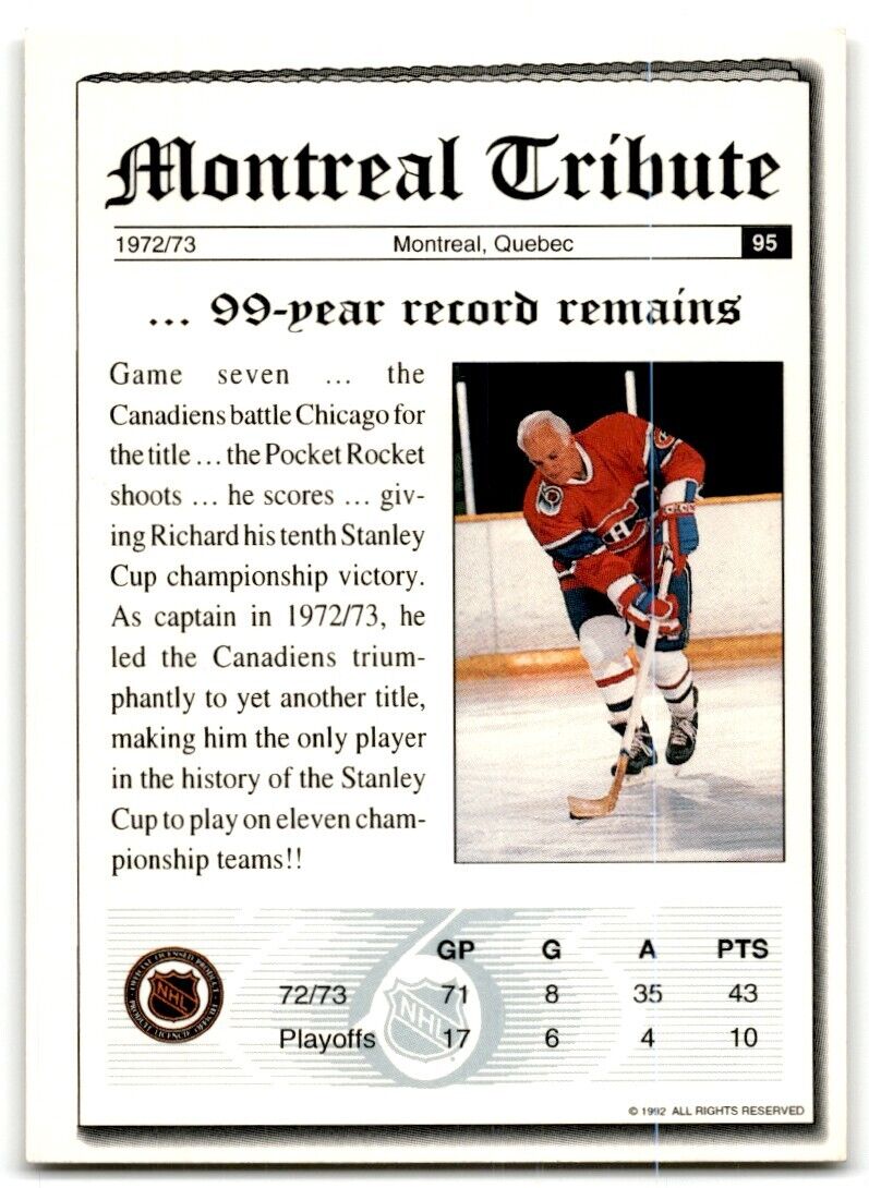 1991-92 Ultimate Original 6 The Pocket Rocket's... Montreal Canadiens #95