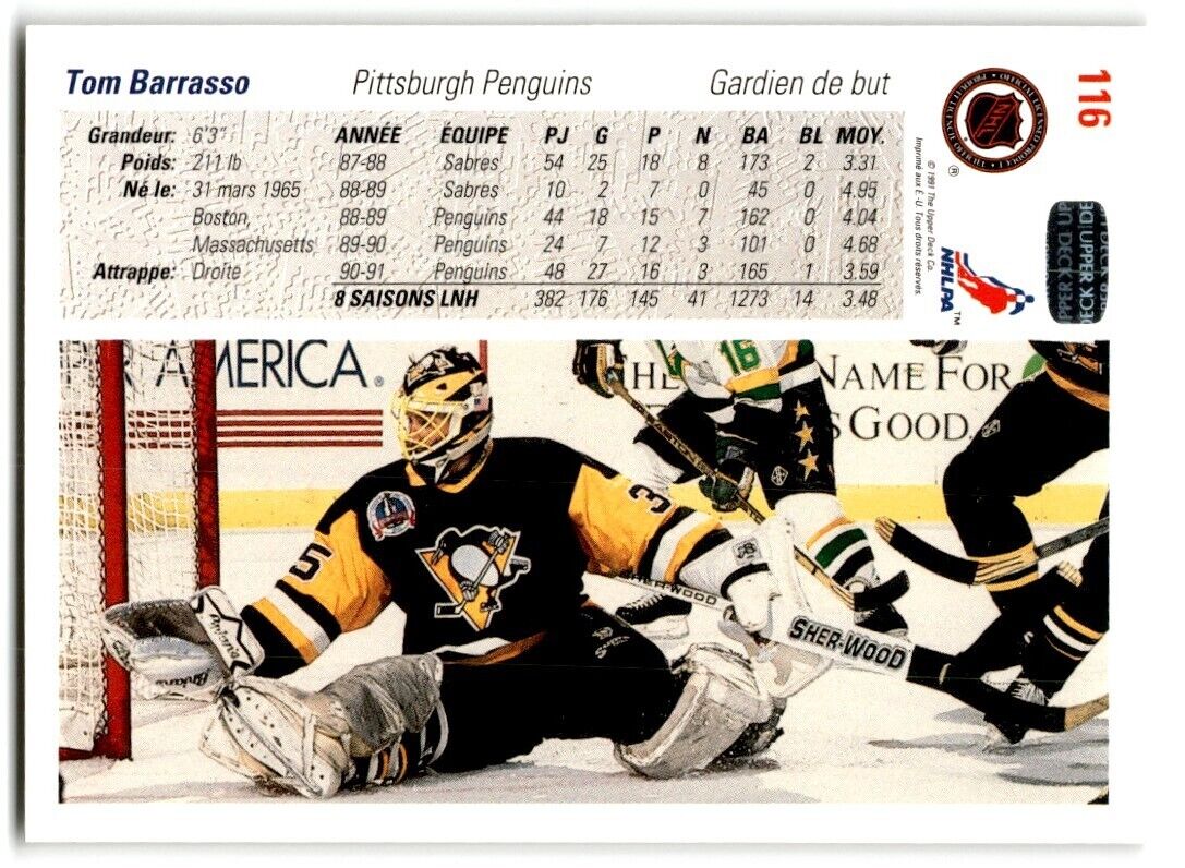 1991-92 Upper Deck French Tom Barrasso Pittsburgh Penguins #116