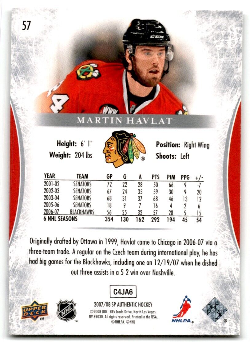 2007-08 SP Authentic Martin Havlat Chicago Blackhawks #57