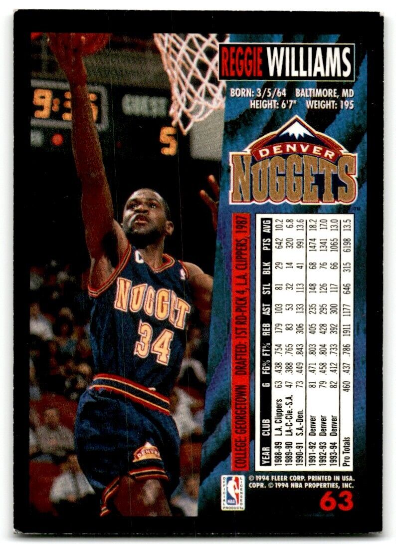 1994-95 Fleer Reggie Williams Denver Nuggets #63