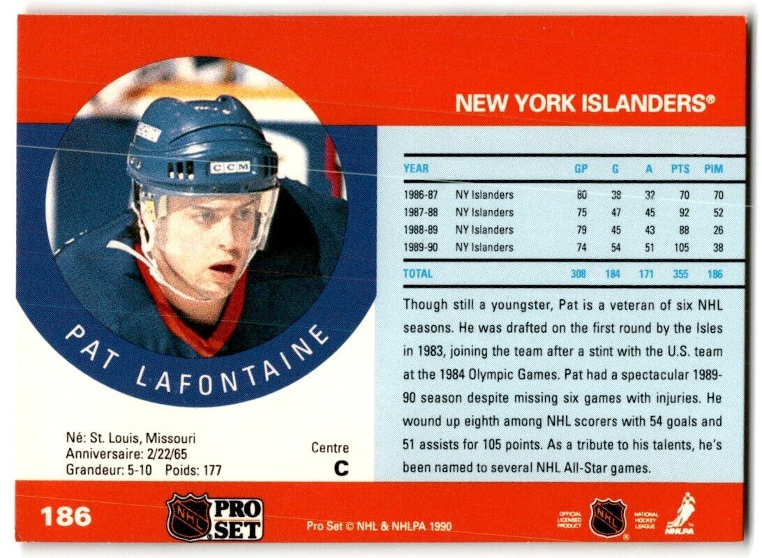 1990-91 Pro Set Pat LaFontaine New York Islanders #186