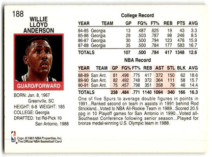 1991-92 Hoops Willie Anderson San Antonio Spurs #188