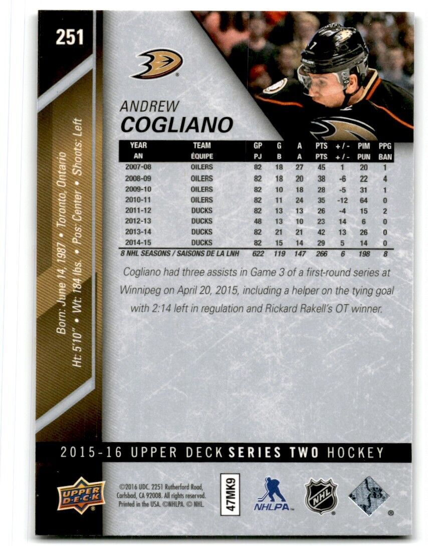 2015-16 Upper Deck Andrew Cogliano Anaheim Ducks #251