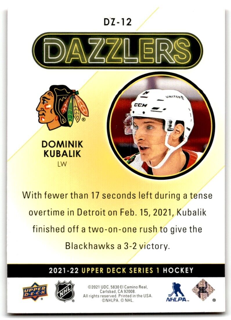 2021-22 Upper Deck Dazzlers Dominik Kubalik red Chicago Blackhawks #DZ-12