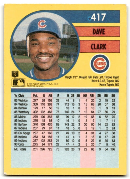 1991 Fleer Dave Clark Chicago Cubs #417