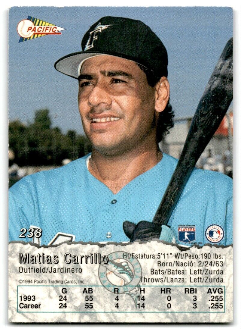 1994 Pacific Crown Collection Matias Carrillo Rookie Florida Marlins #238