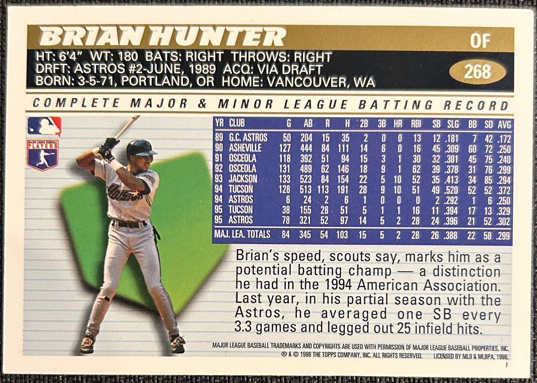 1996 Topps Brian Hunter Houston Astros #268