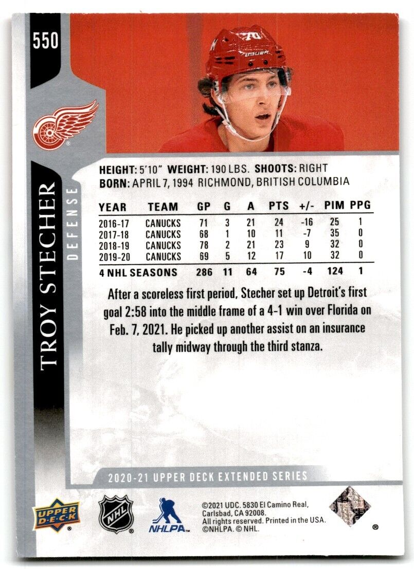 2020-21 Upper Deck Troy Stecher Detroit Red Wings #550