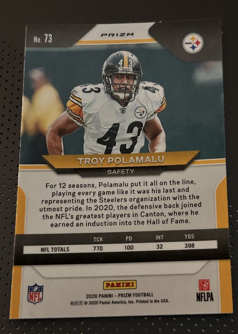 2020 Panini Prizm Green Pulsar Troy Polamalu Pittsburgh Steelers #73 Parallel