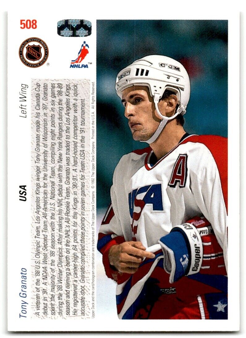 1991-92 Upper Deck Tony Granato USA #508