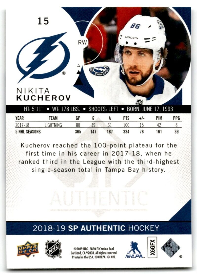 2018-19 SP Authentic Nikita Kucherov Tampa Bay Lightning #15