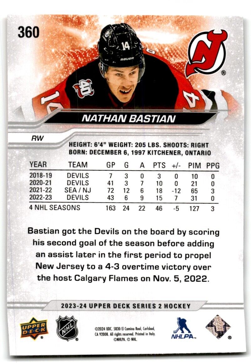 2023-24 Upper Deck Nathan Bastian New Jersey Devils #360