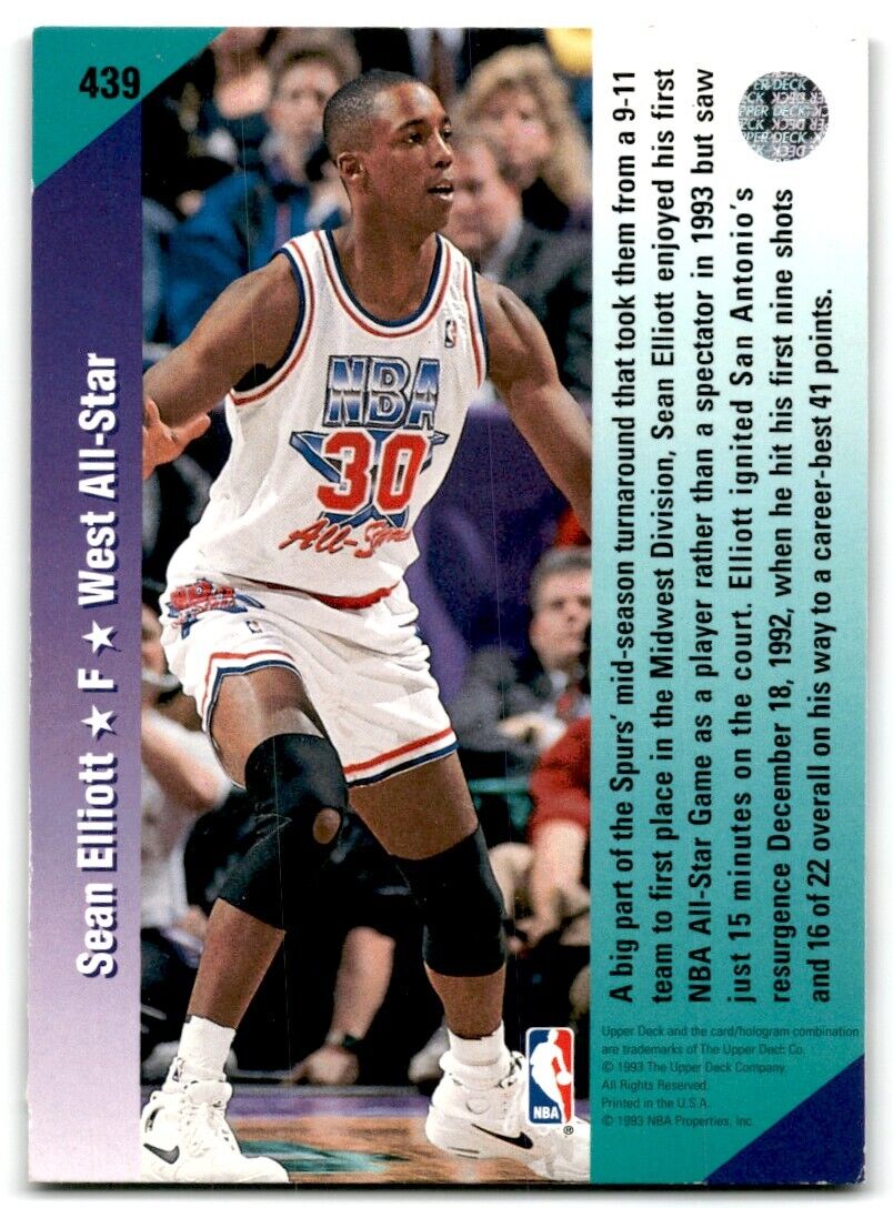 1992-93 Upper Deck Sean Elliott San Antonio Spurs #439