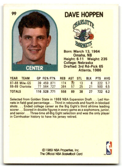 1989-90 Hoops Dave Hoppen Rookie Charlotte Hornets #99