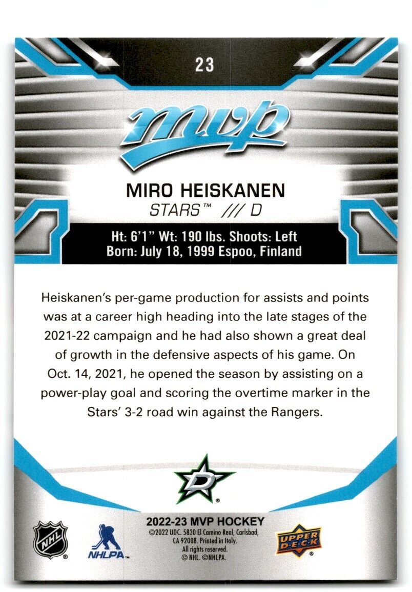 2022-23 Upper Deck MVP Miro Heiskanen Dallas Stars #23