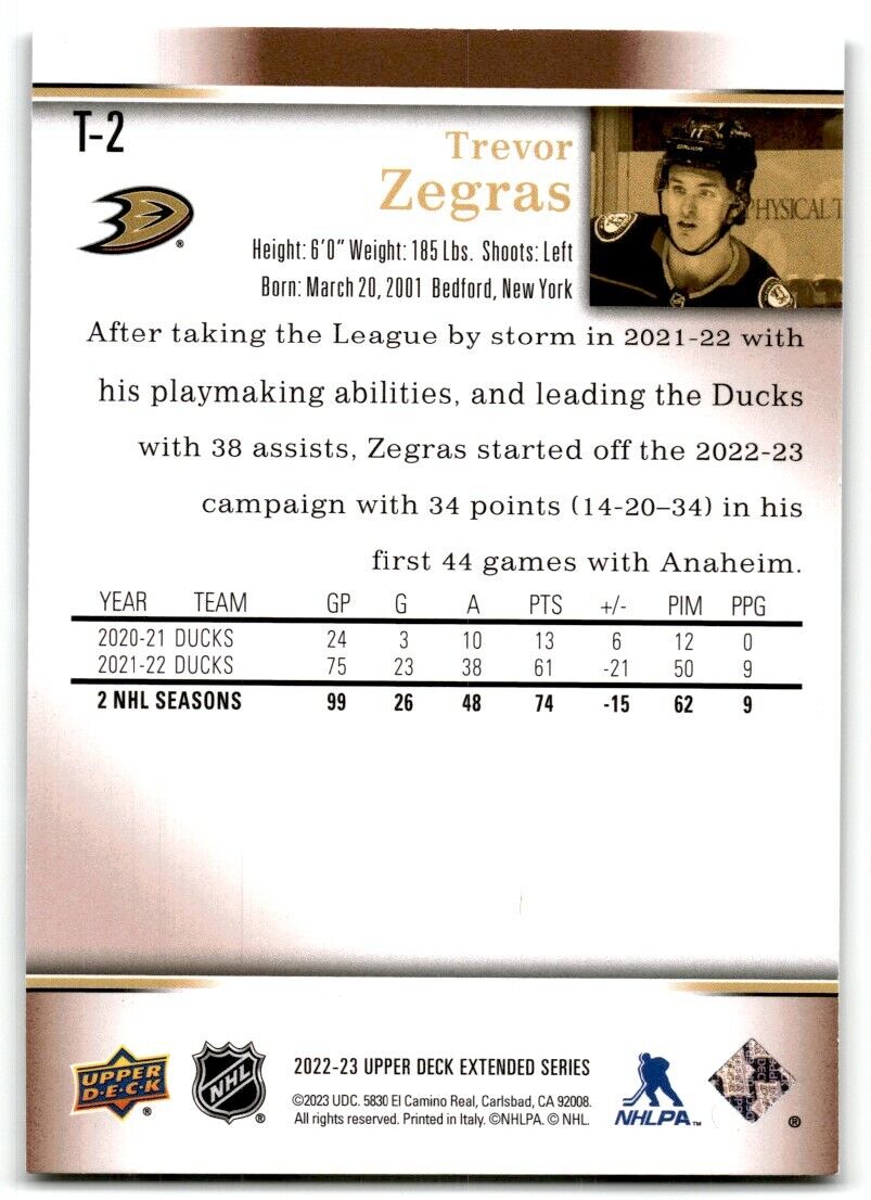 2022-23 Upper Deck 2007-08 Retro Trevor Zegras Anaheim Ducks #T-2