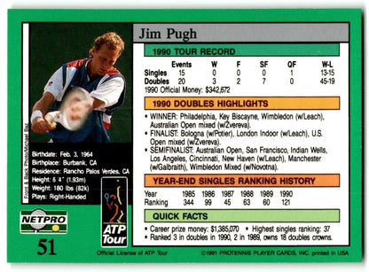 1991 Protennis player Cards Netpro Tour Star Jim Pugh #51