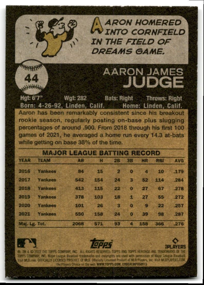 2022 Topps Heritage Aaron Judge New York Yankees #44