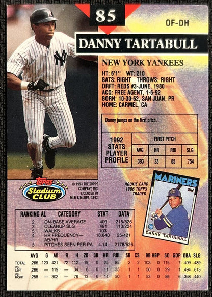 1993 Stadium Club Danny Tartabull New York Yankees #85