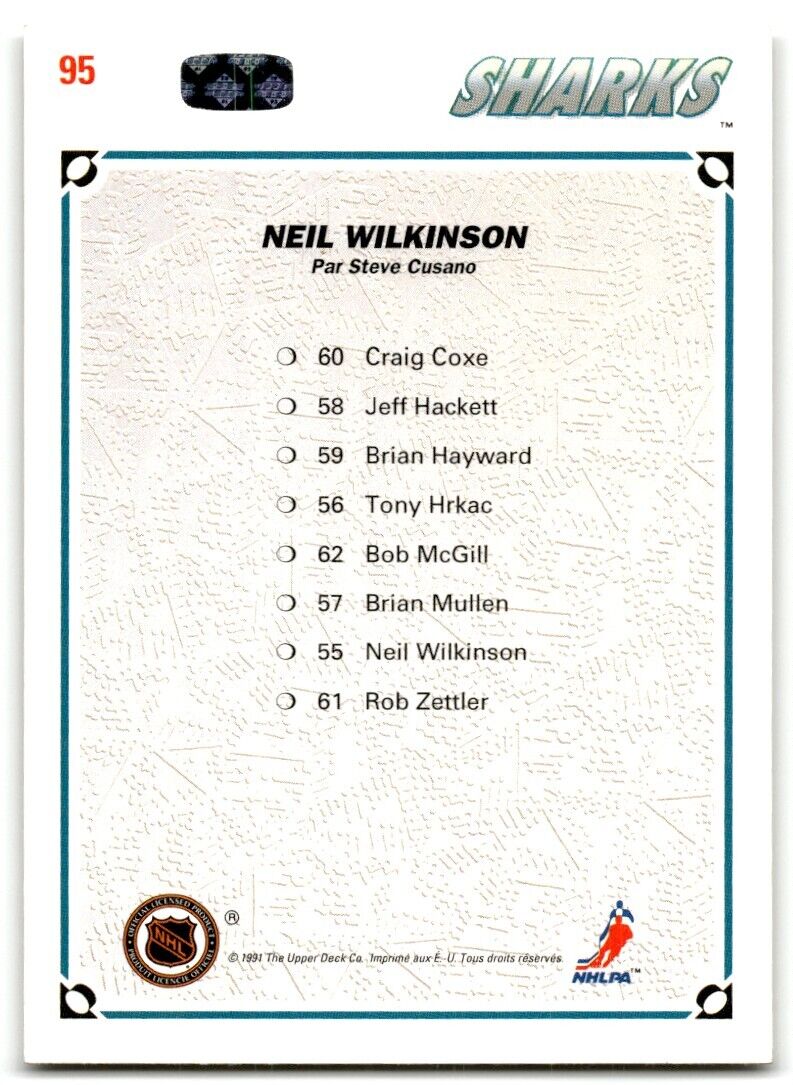 1991-92 Upper Deck Neil Wilkinson San Jose Sharks #95