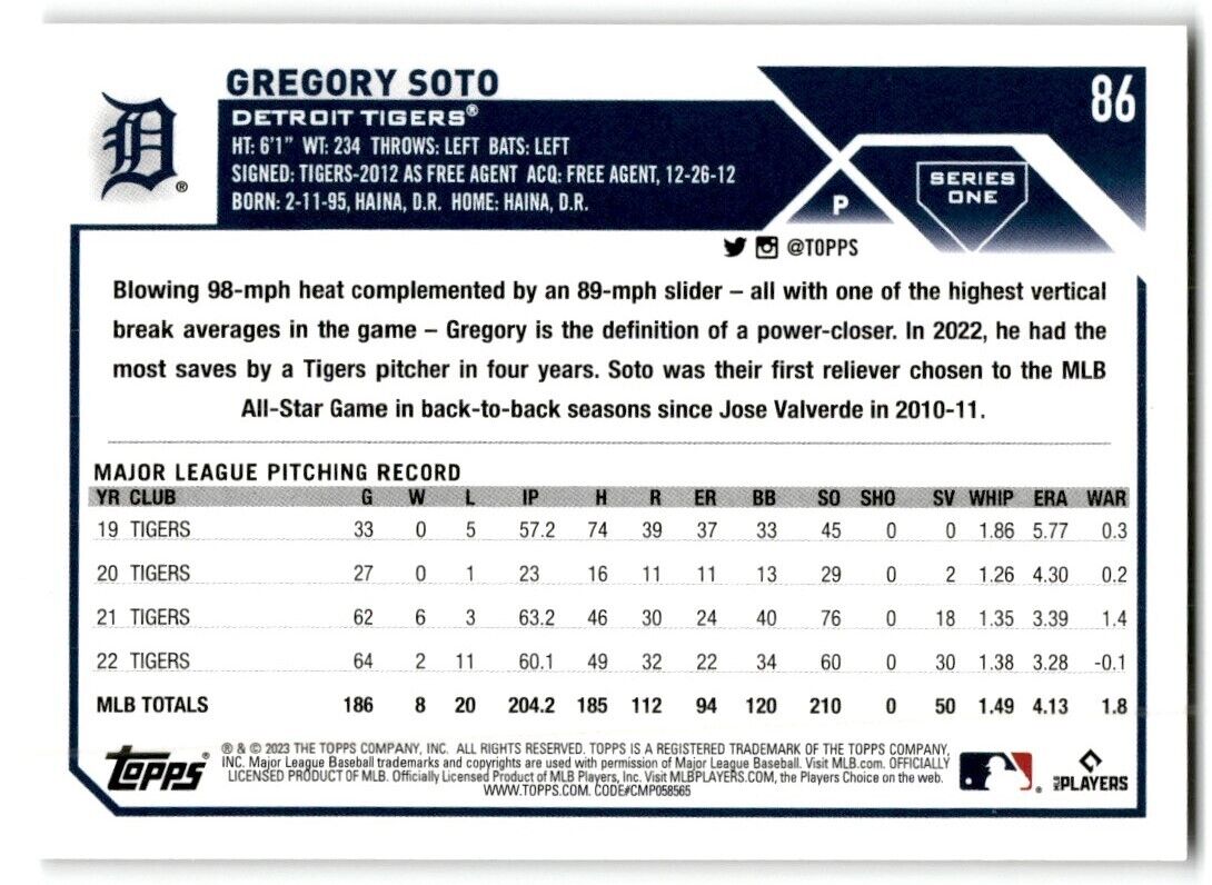 2023 Topps Gregory Soto Detroit Tigers #86