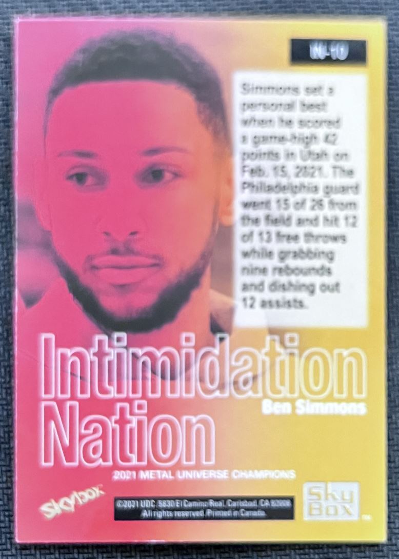 2021-22 Skybox Metal Universe Championship Preview Ben Simmons #IN-10