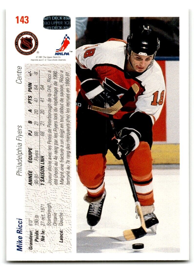 1991-92 Upper Deck French Mike Ricci Philadelphia Flyers #143