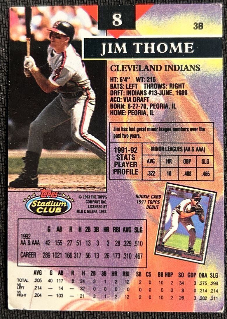 1993 Topps Stadium Club Jim Thome Cleveland Indians #8