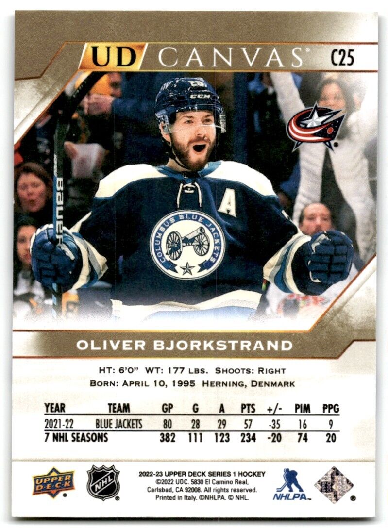 2022-23 Upper Deck UD Canvas Oliver Bjorkstrand Columbus Blue Jackets #C25