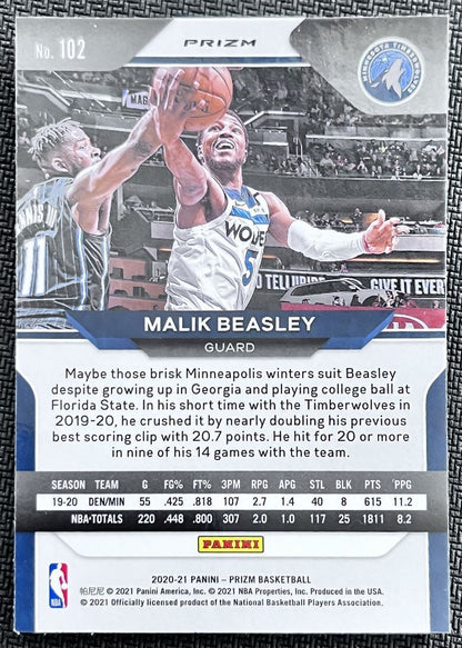 2020-21 Panini Prizm Red White Blue Malik Beasley Minnesota Timberwolves #102