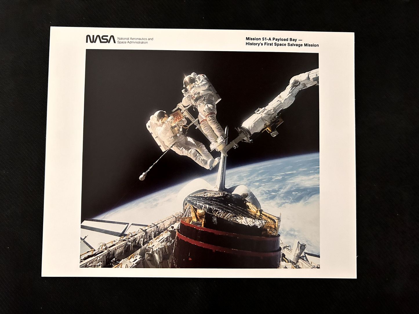 NASA Space Shuttle Mission 51-A Payload Bay - History's First Space litho 8X10