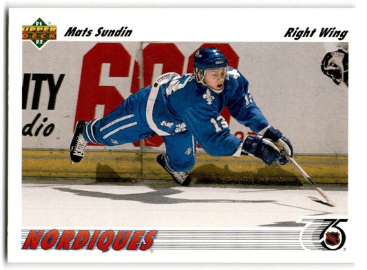 1991-92 Upper Deck Mats Sundin Quebec Nordiques #134A