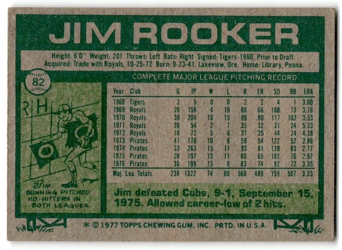 1977 Topps Jim Rooker Pittsburgh Pirates #82