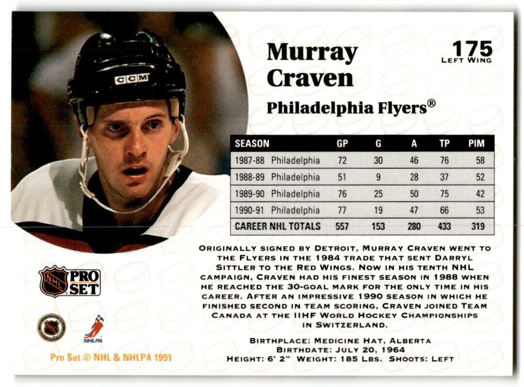 1991-92 Pro Set Murray Craven Philadelphia Flyers #175