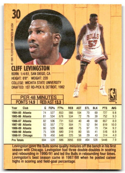 1991-92 Fleer Cliff Levingston Chicago Bulls #30