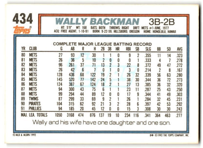 1992 Topps Wally Backman Philadelphia Phillies #434