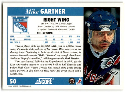 1992-93 Score Mike Gartner New York Rangers #50