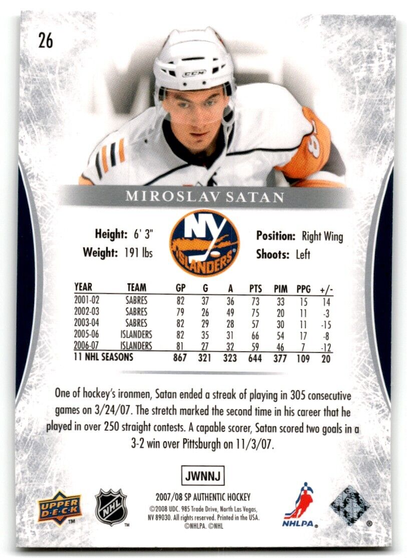 2007-08 SP Authentic Miroslav Satan New York Islanders #26