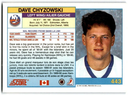 1991-92 Score Canadian Dave Chyzowski New York Islanders #443