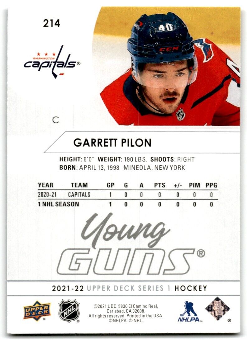 2021-22 Upper Deck Garrett Pilon Rookie Washington Capitals #214