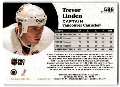 1991-92 Pro Set Trevor Linden Vancouver Canucks #586