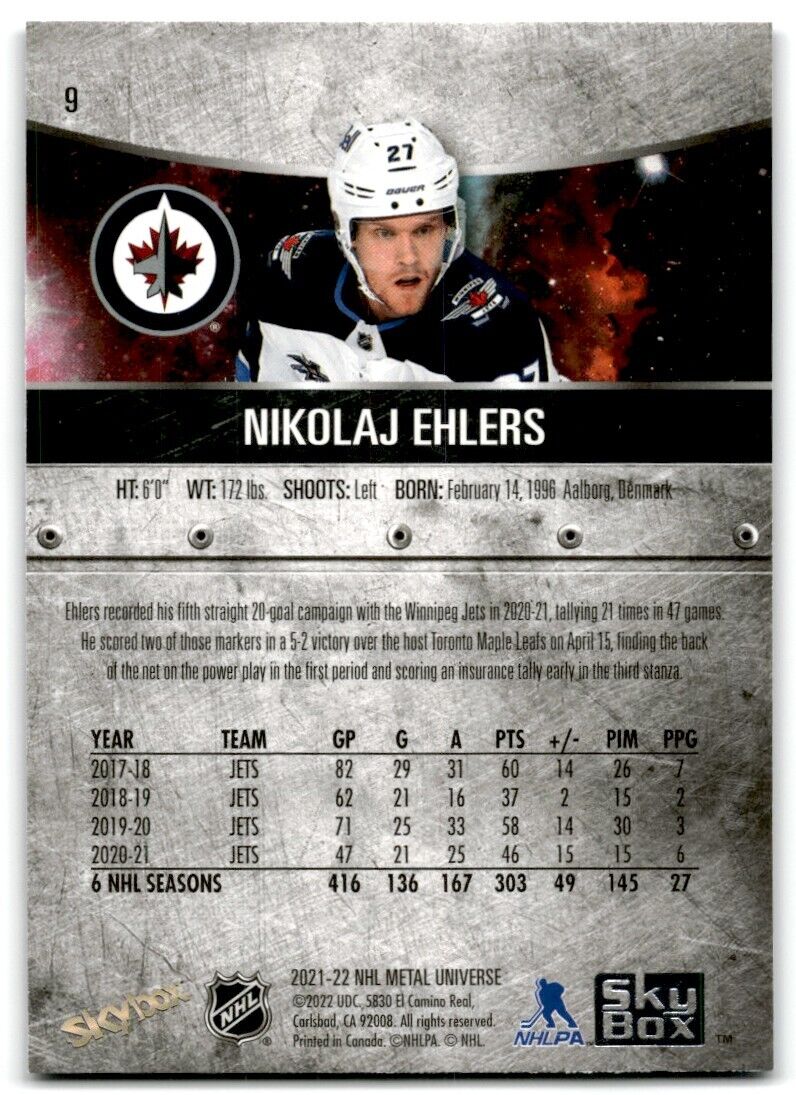 2021-22 Skybox Metal Universe Nikolaj Ehlers Winnipeg Jets #9