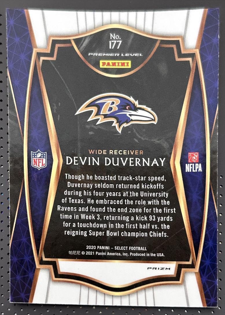 2020 Panini Select Devin Duvernay Rookie Baltimore Ravens #177