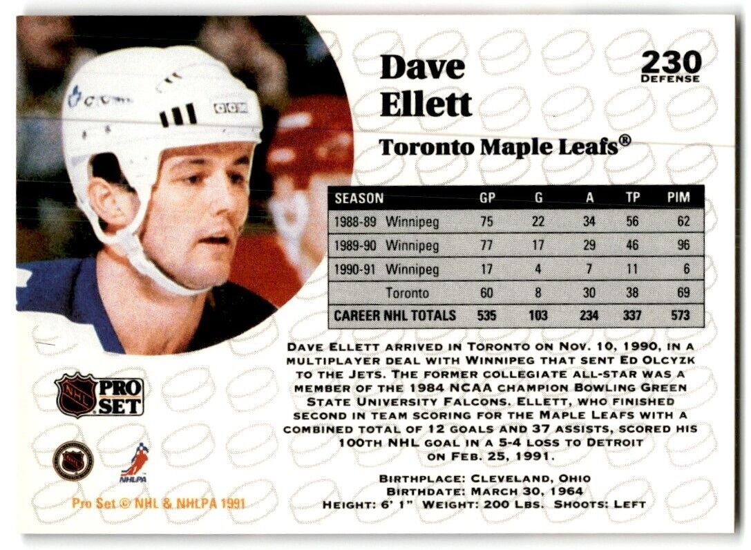 1991-92 Pro Set French Dave Ellett Toronto Maple Leafs #230