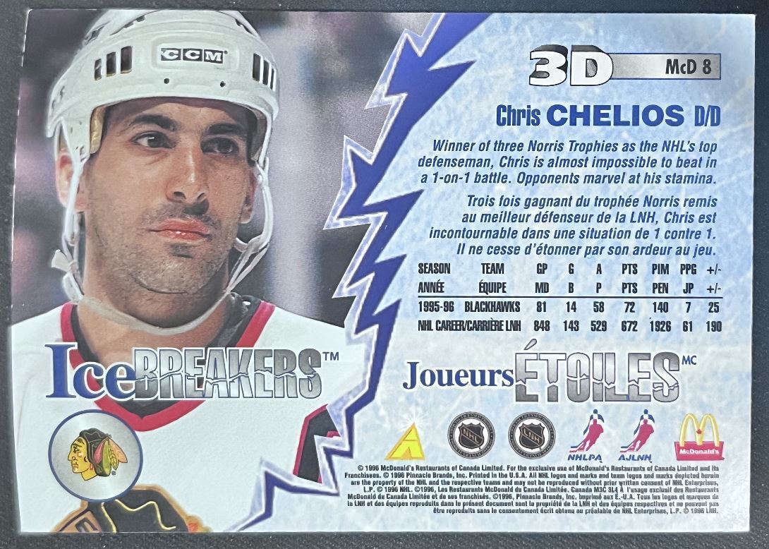 1996-97 Pinnacle McDonald's 3D Ice Breakers Chris Chelios Chicago Blackhawks