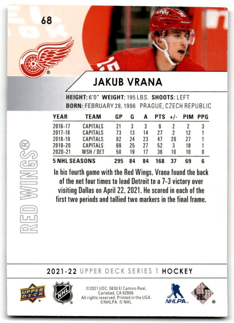 2021-22 Upper Deck Jakub Vrana Detroit Red Wings #68