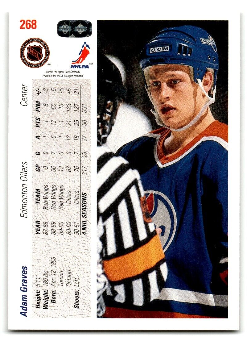 1991-92 Upper Deck Adam Graves Edmonton Oilers #268